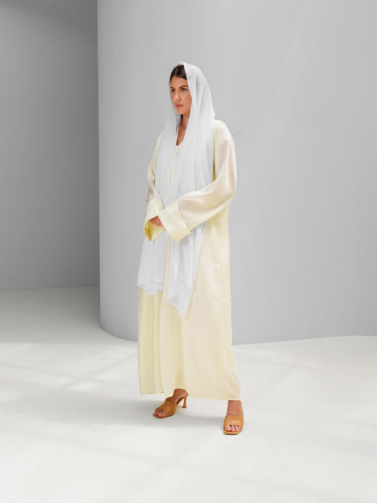 Light Yellow- Fancy Front Open Abaya