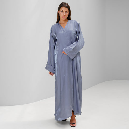 Grey Fancy Front Open Abaya with Matching Tarha