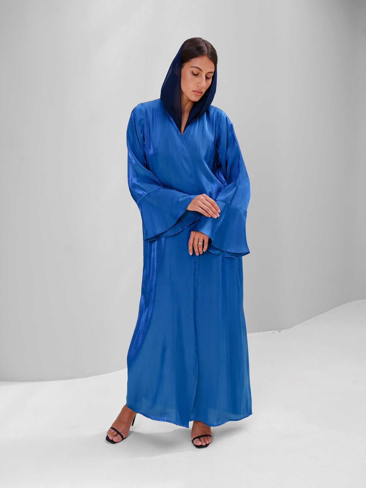 Indigo Blue Abaya with Floral Sleeves