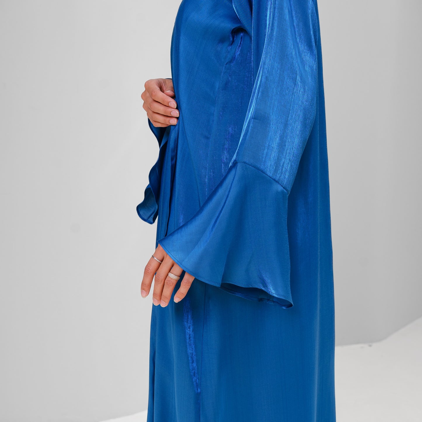 Indigo Blue Abaya with Floral Sleeves