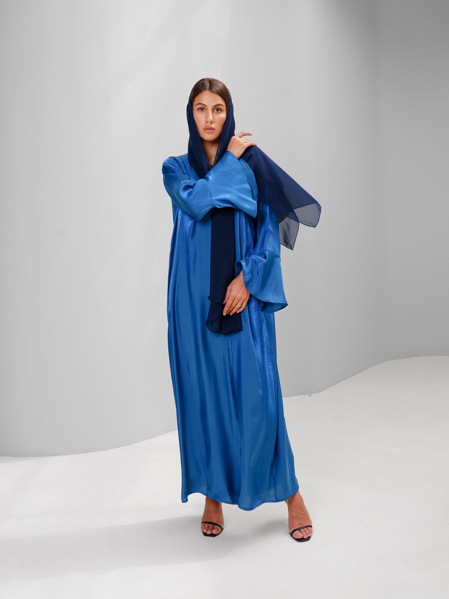 Indigo Blue Abaya with Floral Sleeves