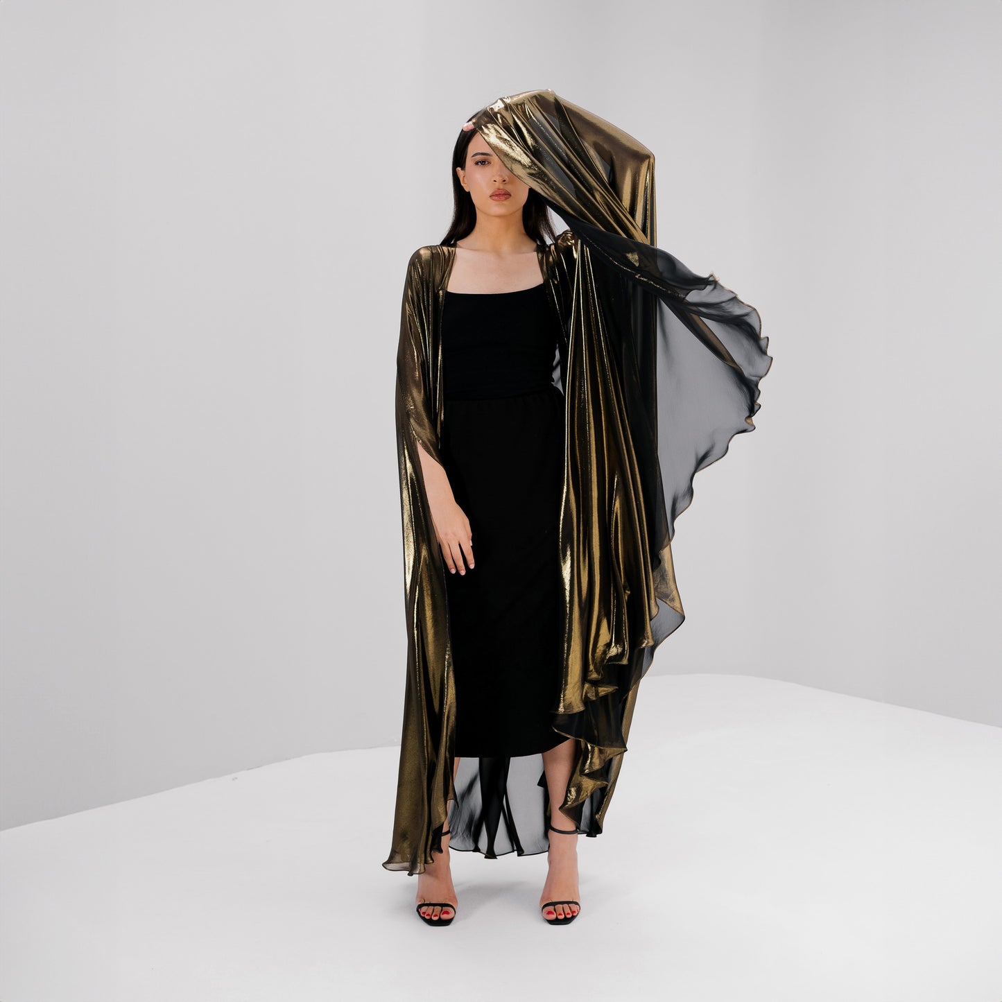 Golden and Black Fancy Style Abaya with Matching Tarha